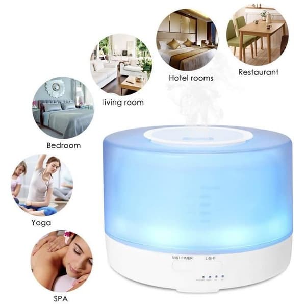700 ml ultraljudsaromdiffusor med 7 LED-ljusfärger, perfekt för hem, kontor och spa.