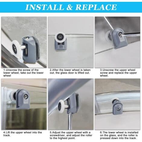 Brusedørsruller 23 mm – Sæt med 8 dele med 4 topruller og 4 bundruller – Messing- og ABS-materiale – Nem installation