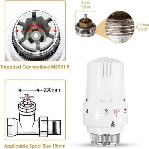 Termostatisk radiatorhuvud M30 x 1,5 - 4-pack - Vit - 6–28°C