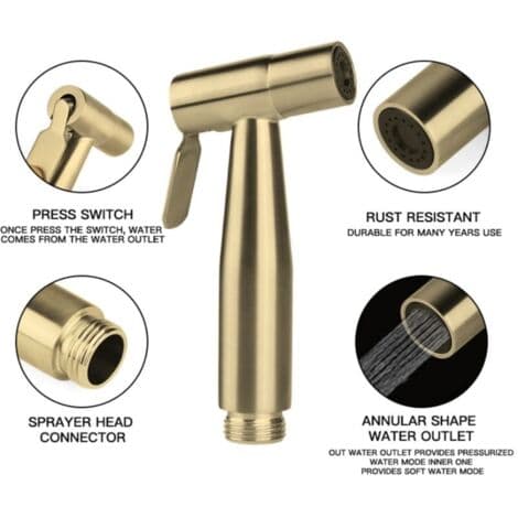 Toiletsprøjte Bidet Sprøjte 150 cm, Guldfarve