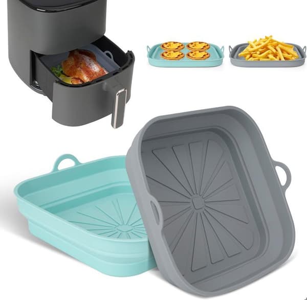 Airfryer tilbehør - Silikonform - Sammenleggbar - Varmebestandig - Sett med 2 - Grå og grønn