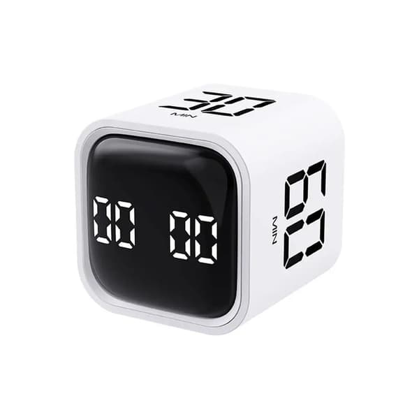 Mini Digital Timer med Gravitationssensor, LED-Display, 4 Forudindstillinger, Turisttilstande, Nedtælling, Madlavning Hvid