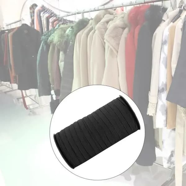 Elastiskt band för sömnad, platt stickat 8 mm - Svart - Vit