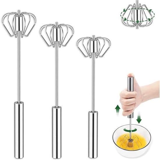 Halvautomatisk Piskeris - Rustfrit Stål - 3 Stk. - Multifunktionel - Roterende Mixer