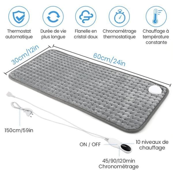 Elektrisk varmepude - 75W - 60 x 30 cm - 10 varmeindstillinger - Kan maskinvaskes