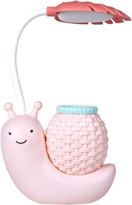 Bordlampe med integreret penneholder, behagelig for øjnene, ideel til studier og læsning, foldbar, USB-interface, pink