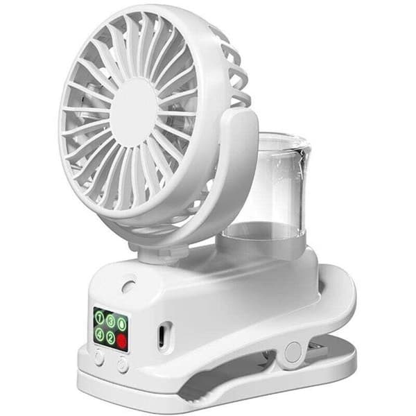 Mini genopladelig bærbar ventilator. Bærbar ventilator med fire hastigheder. USB bærbar ventilator - hvid.
