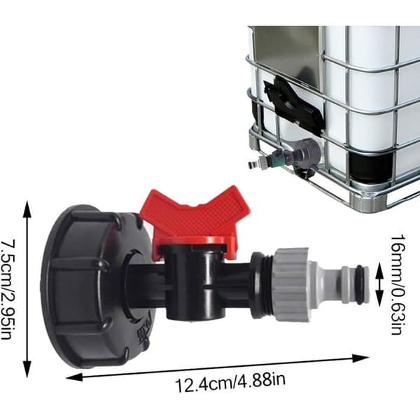 IBC Vanntankadapter - Nosheir - Integrert Kran - 3/4\" Hurtigkobling - Slitesterkt Plastmateriale