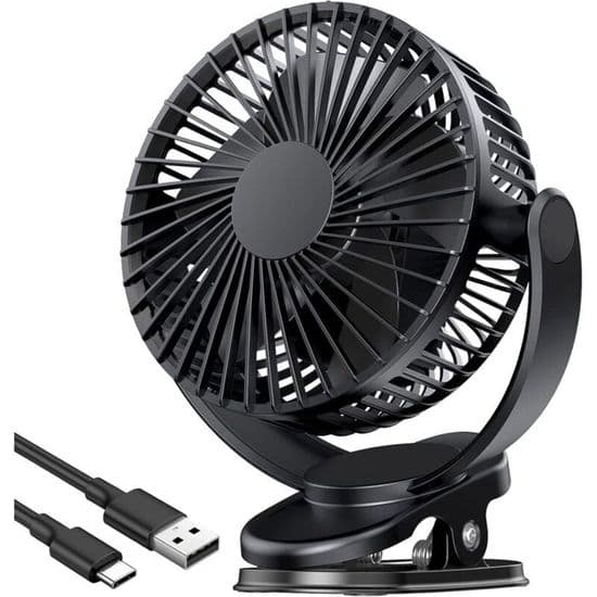 USB Clip-on Ventilator – 5000mAh 3 Hastigheder – til Kontor, Rejser – 5 Tommer Sort