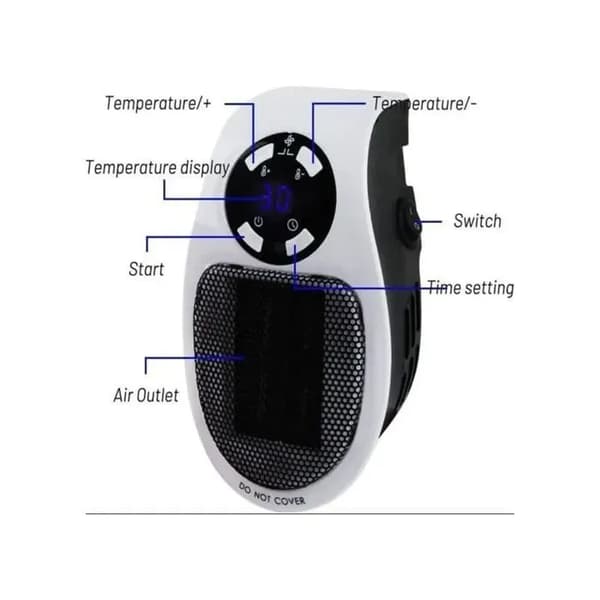 Mini elektrisk luftvärmare - 500W - Termostatsystem - Konvektion - Klass 2 - Dubbel isolering