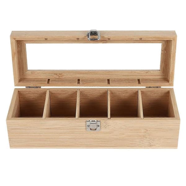 Multifunktionel Bambus System Te Pose Smykke Organizer Opbevaringsboks 5 Rum Te Boks Organizer