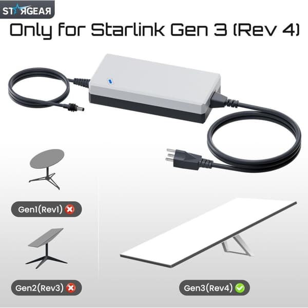 Starlink Gen 3 strømadapter – Erstatningsstrømkabel til Starlink Standard, essentielt tilbehør