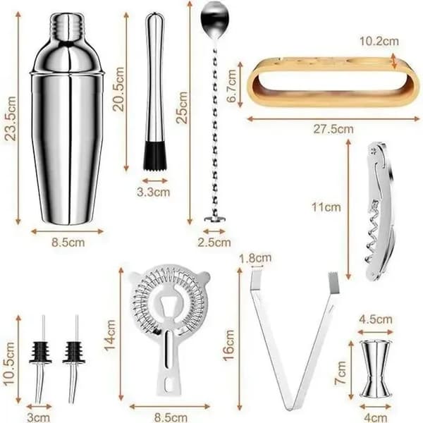 Cocktailshaker - YYV - 750 ml - Rostfritt stål - Komplett set - Träställ