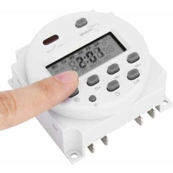 12V Mini LCD Digital Strøm Ukentlig Timer Relébryter Digital Timer Strømtimerkontroll med Vanntett Deksel Hvit