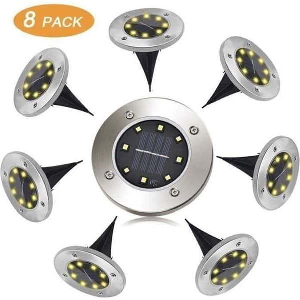 Utendørs solcellelampe - 8 LED - Varmhvit - IP65 Vanntett - 8 bakkelamper