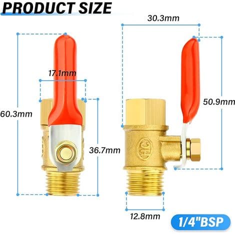 1 STK 1/4 Tommer Messing Mini Kugleventil Afbryder, 1/4 Tommer Han x Hun BSP Gevind Rørfitting