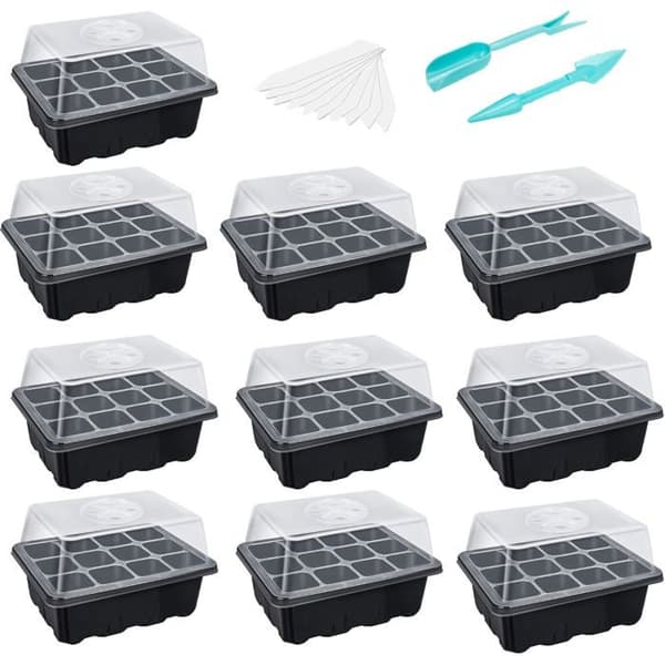 10-pack fröbrickor med kupol och bas. Etikett