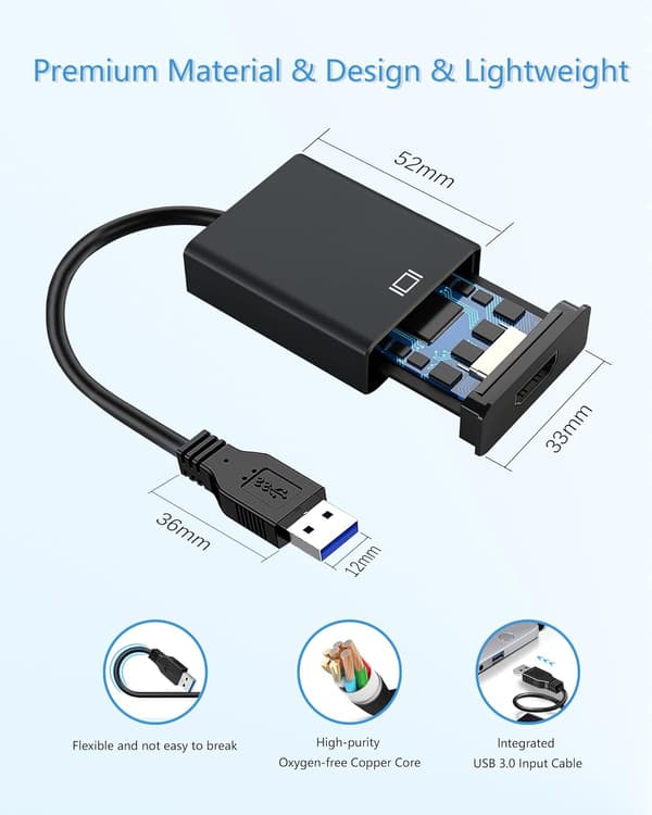 USB til HDMI-adapter, flerskjerms Full HD 1080p lyd- og videokonverterer