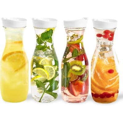 Plastkanna - XVX - 1000ml - Set om 4 - Läckagesäkra lock - Transparent