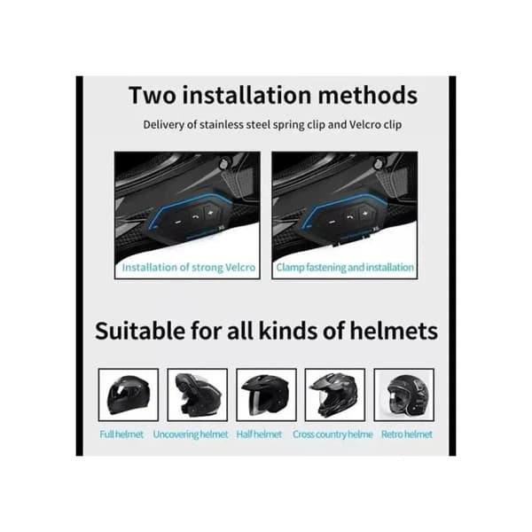 Bluetooth-intercom för motorcykel - Bluetooth 5.0 - Headset-kit - Motorcykelhjälm - Intercom - Blå/Svart - Universell