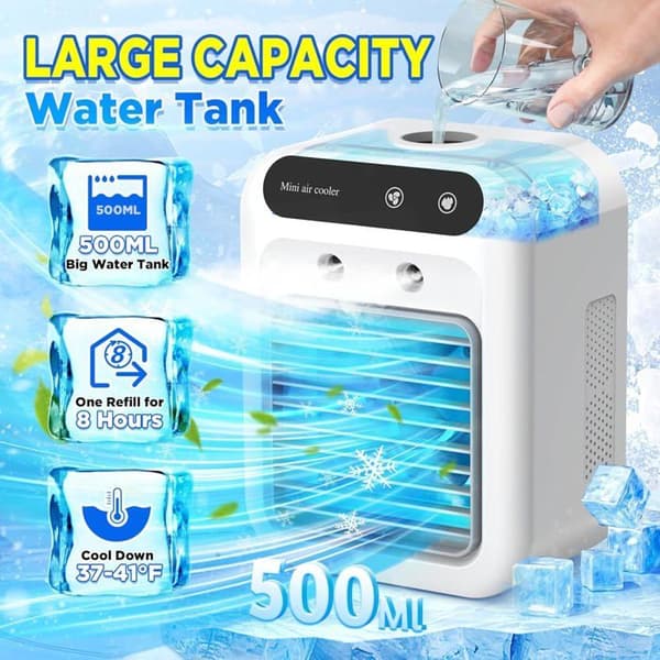 Bærbart klimaanlæg - XVX - 3 i 1 - Ventilator - Luftfugter - 500 ml tank