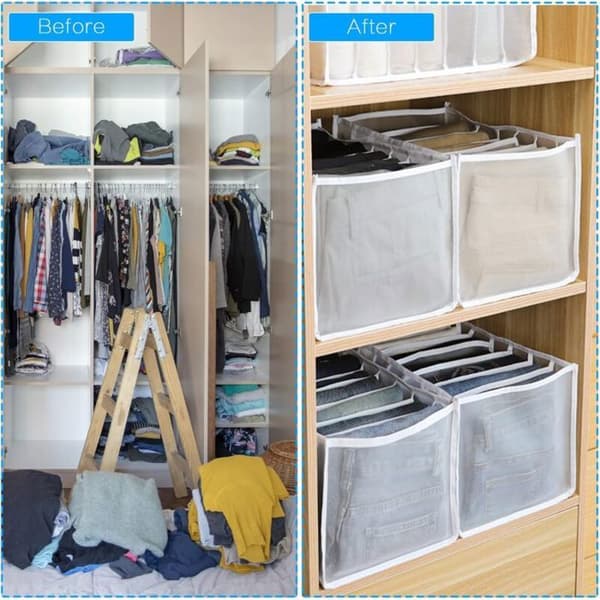 2 STK Stor Skuffe Organizer Tøj Sammenfoldelig Boks Jeans Opbevaring 7 Rum Mesh Skuffe Organizer Kommode