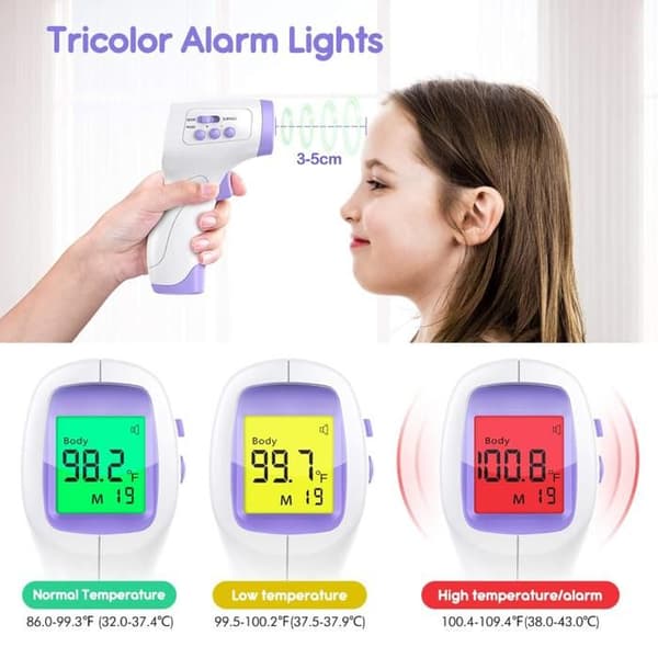 Nosheir Beröringsfri Panntermometer - 5 cm Kontaktfri Mätning - Trefärgad LCD-display - Feberlarm