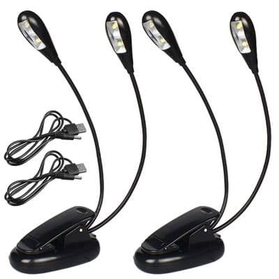 Oppladbar notestativlampe med klips - Dobbelthode - 4 LED-er - USB - For musikk