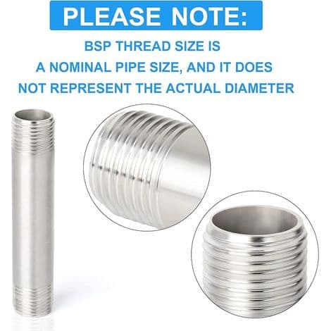 Stk. 400 mm 3/4\" x 3/4\" Han BSP Nipler Støbt Rør 304 Rustfrit Stål Rørfittings