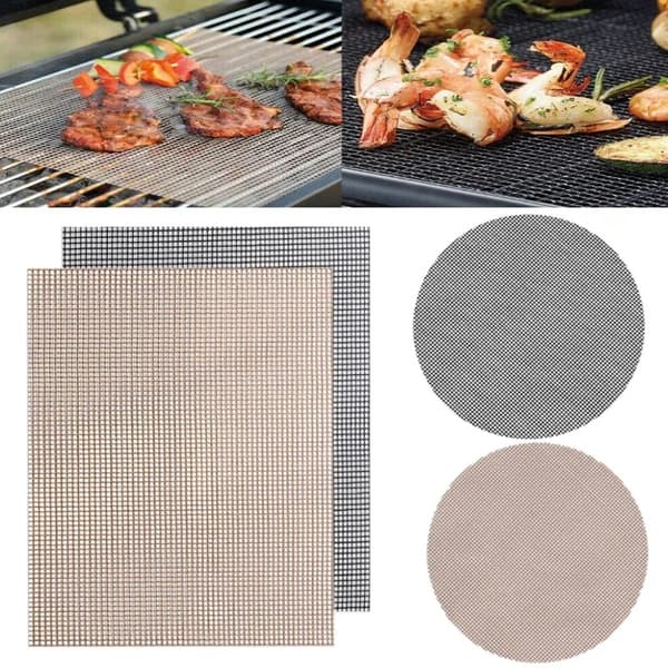 Non-stick grillmatte i glassfiber for utendørs grilling, gjenbrukbar, brun