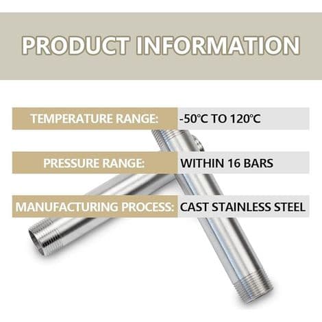 Stk. 150MM 3/8\" Han × 3/8\" Han BSP Gevind 304 Rustfrit Stål Forlænger Nippel Støbt Rørfittings