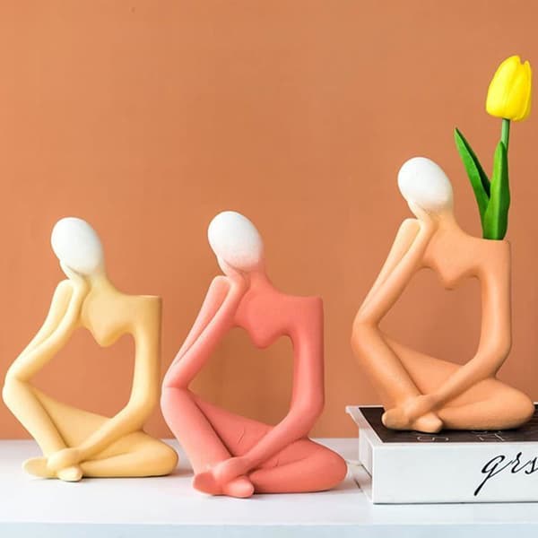 Röd keramisk blomvas för heminredning, vas i modern stil