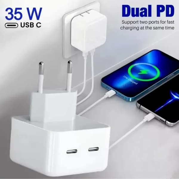 35W dobbel USB-C hurtiglader + USB-C til Lightning-kabel + USB-C til USB-C-kabel for Huawei MediaPad M5 Lite 10.1\" - iPad 2022