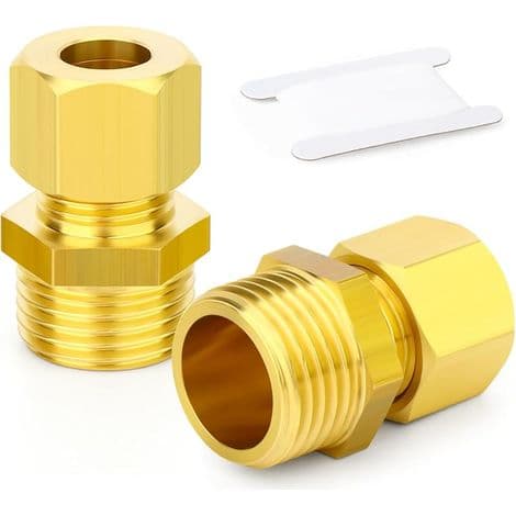 Stk. messing kompressionsfitting, 8 mm rør x 1/2\" BSP han, lige fitting, til kobber-, plast- og aluminiumsrør