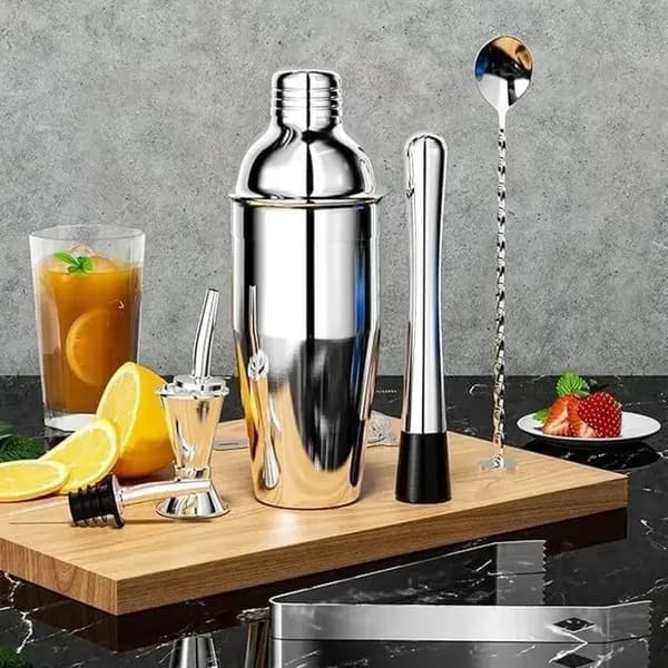 Cocktailshaker - YYV - 750 ml - Rostfritt stål - Komplett set - Träställ