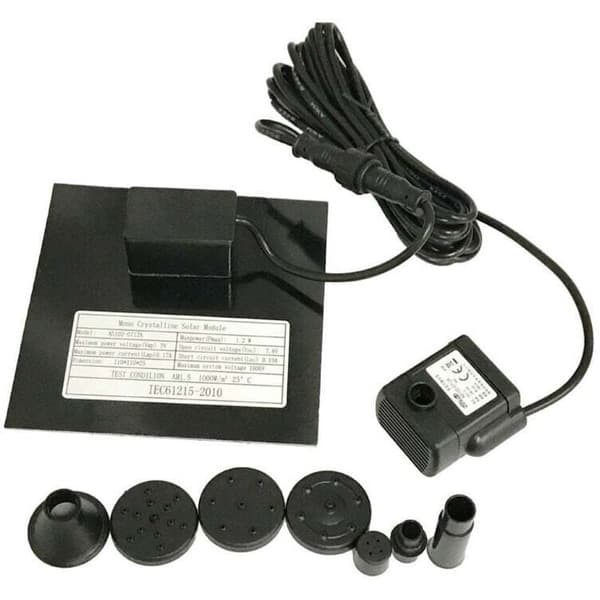 7V 1.2W Solfontänpump, Solvattenpump med 6 Munstycken, Borstlös Dränkbar Fontänsats, 1111cm, 3m Linjelängd