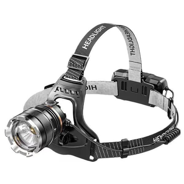 Oppladbar LED-hodelykt, 6 LED-moduser, sensor og rødt lys, USB-oppladbare 2 x 18650-batterier