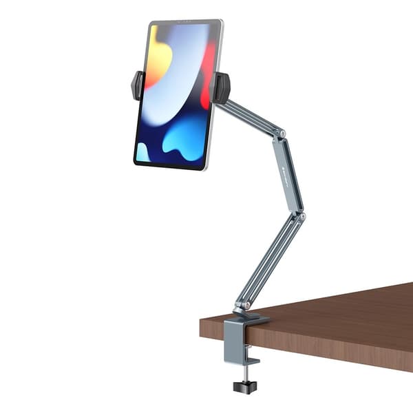 Justerbart Tabletthållare för Säng, Aluminiumarm, Bordsfäste för Tablet, 4-12,9 tum Silver