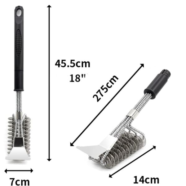 Grillin puhdistusharja, 45 cm pitkä kahva, 2 kpl, integroidulla kaapimella, ulkoruokailutarvikkeet