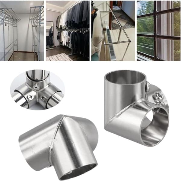 Sæt med 2 retvinklede rørfittings i rustfrit stål til tøjskinner, hylder, møbler og drivhuse (3-vejs retvinklet)