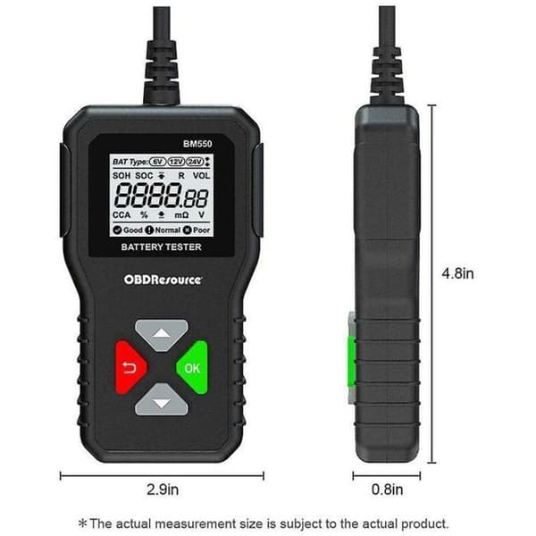 Digital batteritester - 6V/12V/24V kompatibilitet - Testbar kapasitet 2Ah til 220Ah