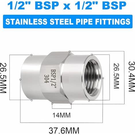 Stykker 1/2\" BSP Hun til Hun Sekskantfatning, 304 Rustfrit Stål Rørfitting Adapter til Industriel VVS