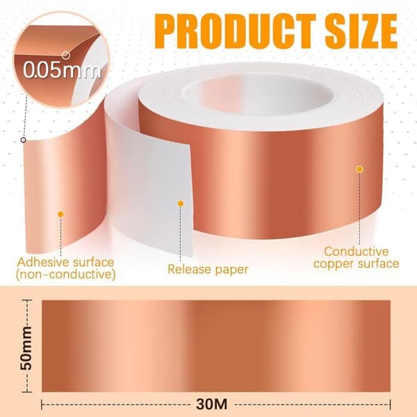 Snegleafvisende tape - KCVV - 50mm x 30M - Kobber - Effektiv - Multifunktionel