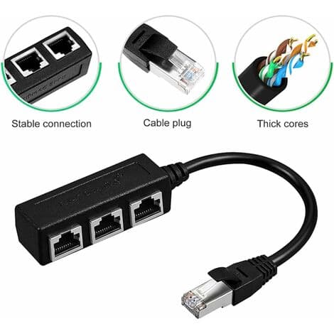 RJ45 Ethernet-kabelsplitter, 1 til 3 kabel Ethernet-splitter. Velegnet til Super Cat5, Cat5e, Cat6, Cat7 Ethernet LAN.