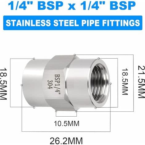 5 Stykker 1/4\" BSP Hun til Hun Sekskantfatning, 304 Rustfrit Stål Rørfitting Adapter til Industriel VVS