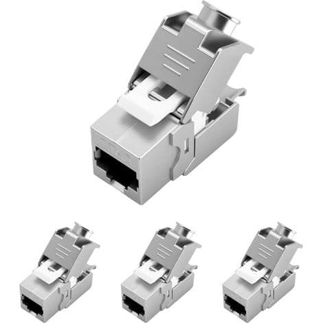 Pakke med 4 CAT 7 Keystone RJ45 hunmoduler til LAN-kabel, 10 Gbps ved 1000 MHz, STP hun planmontering til patchpanel og netværksboks, værktøjsfri LSA