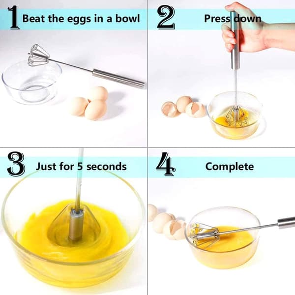 3-pack Semi-Automatic Whisk, Stainless Steel Egg Beater, Manual Kitchen Whisk, Push Whisk, Rotating Mixer, Egg Whisk, for Cooking, Mixing, Stirring