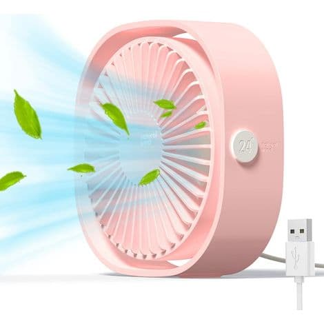 Mini USB-bordsfläkt, tyst och bärbar, USB-driven, 3 hastighetsinställningar, 360° roterande, för hem och resor, rosa
