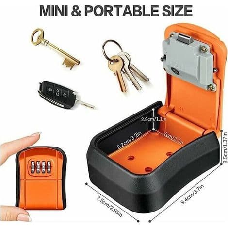 Väggmonterad Säker Nyckellåda Mini Utomhus Nyckelskåp med 4-siffrig Numerisk Kod (Orange)