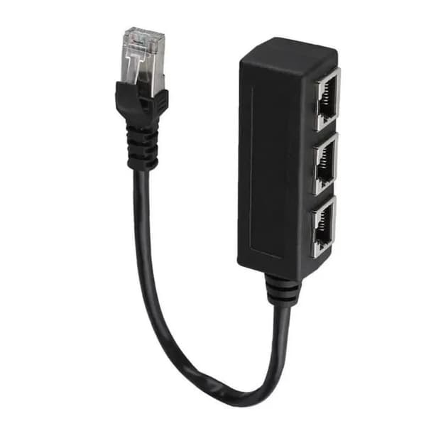 RJ45 Ethernet-adapter - Keeper - 1 hane till 3 honor - Störningsskydd - Svart ABS - 7x2,5x2,2 cm